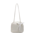 Elegant white underarm pillow bag with pearl lace bow decoration and slim straps - Rice White With Pearl Lace Bow
