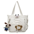 Sac fourre-tout blanc crème avec poches multiples, peluche panda et pendentif chien - Blanc Avec Charme de Chien Et Tête de Panda