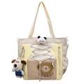 Sac fourre-tout beige motif ours avec porte-clés peluche et détails de cordon - Khaki Avec Charme de Chien Et Tête de Panda
