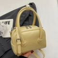 Chic light yellow lychee pattern leather Boston bag with silver hardware for women - Yellow - No Pendant