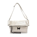 Sac fourre-tout en cuir souple blanc perle avec une boucle papillon noire minimaliste - Blanc Avec Pendentif Corde