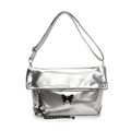 Sac fourre-tout en cuir souple argenté avec pendentif papillon noir et détails tressés - Argent Avec Pendentif Corde