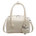 Creamy white chic pillow crossbody bag with pearl heart charm and leather texture - Cream White With Heart Pendant