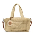 Schicke cremefarbene Strohtasche mit Gänseblümchen und Leder-Schultergurt - Beige