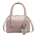 Pink faux leather pillow bag with pearl heart charm and crossbody strap accessory - Pink With Heart Pendant