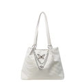 White wave-textured tote bag with silver butterfly charm and chain detail for women - Wave Pattern White