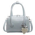 Light blue faux leather pillow bag with double handles and a pearl heart charm - Light Blue With Heart Pendant