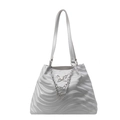 Silver wavy tote bag with metallic butterfly emblem and double chain shoulder straps - Wave Pattern Silver