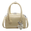 Creamy chic crossbody pillow bag with heart pearl pendant and leather texture - Yellow With Heart Pendant