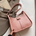 Chic pink leather underarm bag with litchi texture and adjustable shoulder strap - Pink - No Pendant