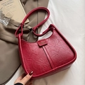 Minimalist red vintage textured underarm bag with adjustable shoulder strap and gold hardware - Wine Red (Without Pendant)