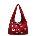 Sac fourre-tout en toile rouge avec imprimé lettres et ruban rayé noir et blanc - Bordeaux