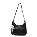 Retro black underarm bag with pleated leather texture and a pearl lace bow pendant - Black + Lace Pearl Bow