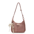 Elegant mauve pink hobo bag with vintage texture and pearl lace bow charm for women - Pink With Lace Pearl Bow