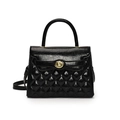 Borsa Kelly classica in pelle nera trapuntata con chiusura dorata e manico elegante - Nero Versatile