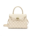 Elegante borsa Kelly trapuntata in pelle bianco crema con chiusura a scatto dorata - Bianco Crema