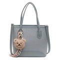 Light blue woven tote bag with adjustable shoulder strap and cute plush bear charm - With Bear Pendant / Blue