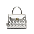 Elegante borsa trapuntata argento con chiusura girevole dorata e finitura metallica - Argento Scintillante