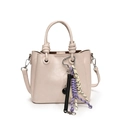 Sac seau beige minimaliste avec poignée nouée et breloques décoratives pour femme - Avec Pendentif / Blanc