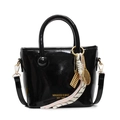 Sac seau élégant en cuir verni noir avec poignées et breloques décoratives - Noir Avec Pendentif Boulier Or Raquette Nœud