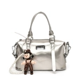 Silver mirror Boston handbag with pearl chain and cute cartoon doll charm - Pearl Doll Pendant / Silver