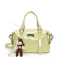Lime green patent leather Boston bag with fashion pendant and silver logo plate - Pearl Doll Pendant / Green
