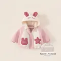 Rosa beige Mädchen Fleecejacke mit Kapuze, Hasenohren und gesteppter warmer Fütterung - Rosa Zweiteiliges Set / 80