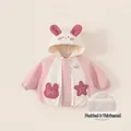 Rosa-weiße wattierte Winterjacke für Baby-Mädchen mit süßem Hasenohren-Design - Rosa / 80