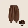 Thick coffee brown fleece lined joggers for boys with elastic waist and ribbed cuffs - 110 / Brown