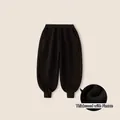 Boys black fleece-lined joggers with thickened warm fabric and ribbed cuffs style - 110 / Black