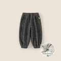Winter striped joggers for children with thick grey fleece lining and elastic waist - 90 / Black & White Stripes