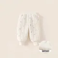 Quilted fleece-lined winter pants for girls with colorful heart pattern in off-white - 80 / Off White