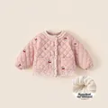 Cappotto invernale trapuntato rosa per bambina con ricamo ciliegia e fodera in pile - 100 / Rosa