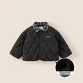 Quilted black kids winter jacket with BOBO embroidery and warm fleece lining - 80 / Black