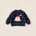 Navy blue children's knit sweater featuring Christmas dog and snowflake pattern - 80 / Tops / Navy Blue (DY25311)