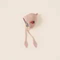 Pink knitted baby hat with strawberry decoration and earflap straps for toddlers - One Size: Head Circumference 42-48cm / Pink