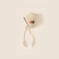 Cozy cream knitted baby earflap hat with cute strawberry accent and long tie straps - One Size: Head Circumference 42-48cm / Beige