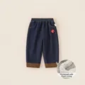 Jeans caldi blu scuro per bambini foderati in pile con ricamo festivo rosso - Blu Denim Scuro / 80