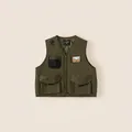Army green cargo vest for boys featuring multi-pocket design and warm thick fabric - 110 / Army Green