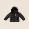 Kids black hooded down puffer jacket with square quilting and a reflective pocket detail - 110 / Black