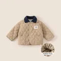 Gesteppte Kinderjacke in Khaki mit dunkelblauem Kordkragen und warmer Wattierung für Winter - 100 / Khaki