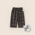 Pantaloni scozzesi foderati in pile per bambini in blu scuro con elastico in vita - 80 / Quadri Caffè