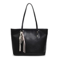 Bolso tote negro minimalista en cuero sintético brillante con colgante de raqueta - Negro