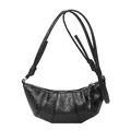 Bolso bandolera tipo croissant negro de moda en cuero sintético plisado con nudos - Negro
