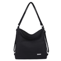 Borsa tote nera minimalista versatile in tela con cinghie regolabili e logo del marchio - Nero