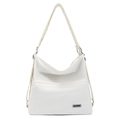 Borsa tote bianca minimalista in pelle con tracolla regolabile e tasca frontale - Bianco Sporco
