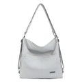 Borsa tote grigio chiaro minimalista con design multi-tasche e tracolla regolabile - Grigio chiaro