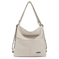 Borsa tote beige minimalista in pelle sintetica con doppie tasche frontali per studenti - Cachi