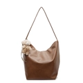 Brown soft faux leather tote bag with large capacity and a cute teddy bear pendant - Brown With Teddy Bear Pendant