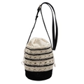 Borsa a secchiello in cotone intrecciato a righe bianche e nere con fodera a coulisse per vacanza - Splicing Bianco e Nero